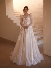 Puff Sleeve Wedding Dress Classic Lace Appliques Bride Robe A-line Bridal Gown