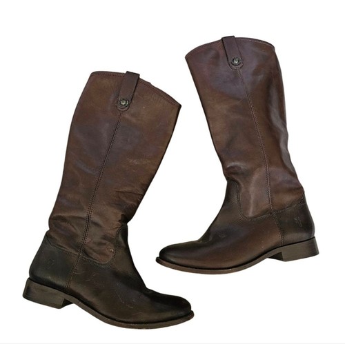 Frye Melissa Button Cognac Leder hohe flache Reitstiefel 77167