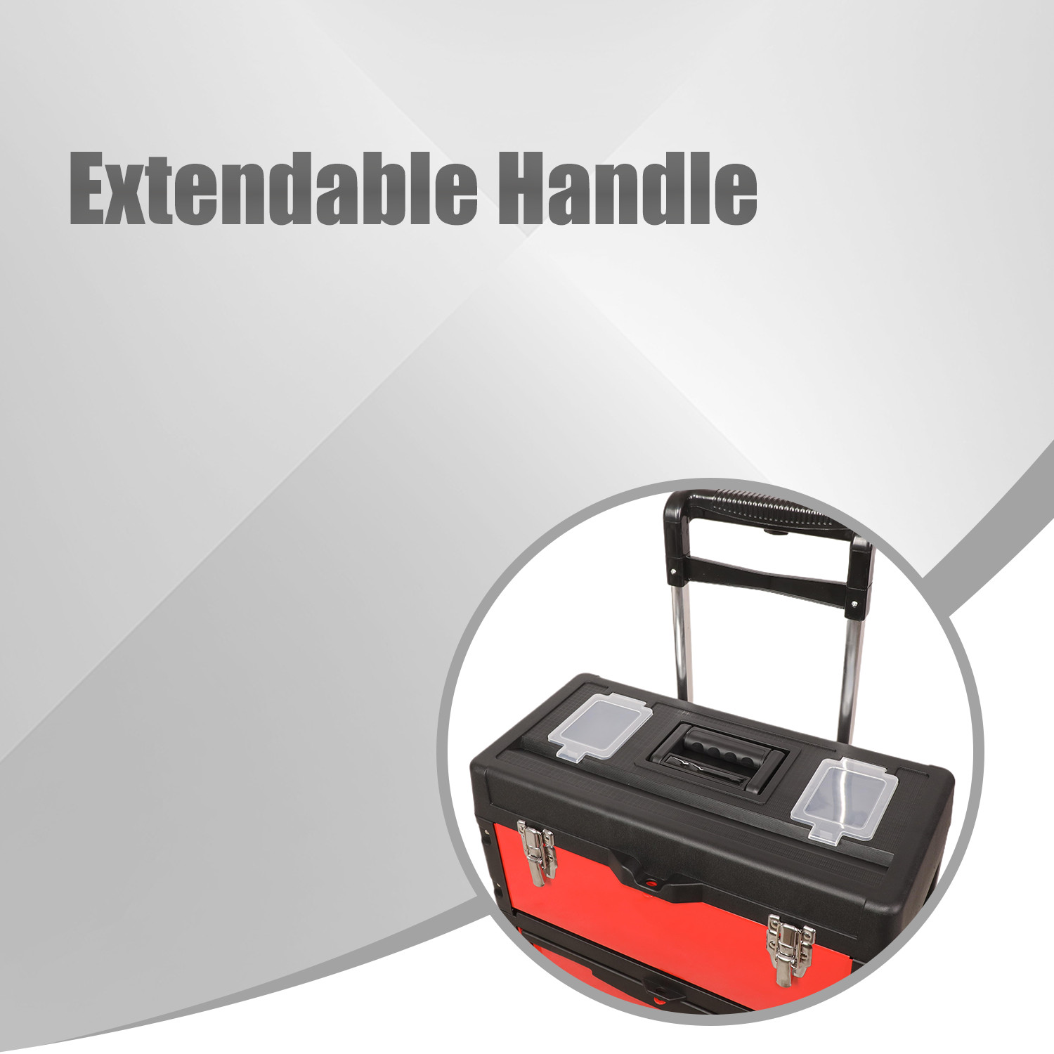 Red Tool Box 3-Tier Stackable Trolley Storage Case Organize 19.5" x 28.5" x 12"