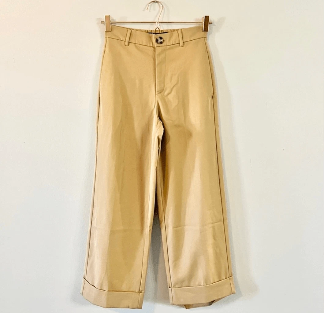 Zara high rise khaki wide leg trousers