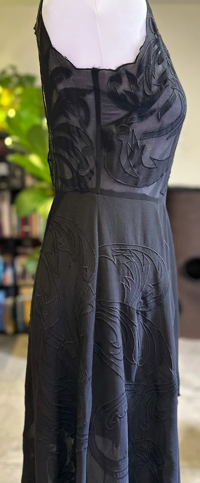 Asos BLACK Designer Evening Maxi Dress Embroidered, Open Back, Sheer Bodice UK10 - Image 3 of 4