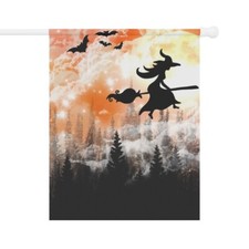 Witch on Broom Bat Halloween Holiday 2 sizes Garden  House Banner