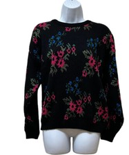 Vintage 80s Black Retro Neon Metallic Knit Women L Sweater Made in USA NEW NOS