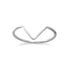 925 Sterling Silver Thin Wave V Design Band Stackable Minimalist Ring Sizes 3-7