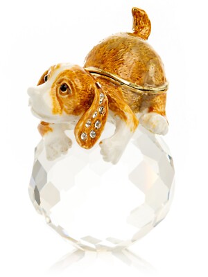 Keren Kopal Dog on crystal ball trinket box Decorated &Austrian Crystals