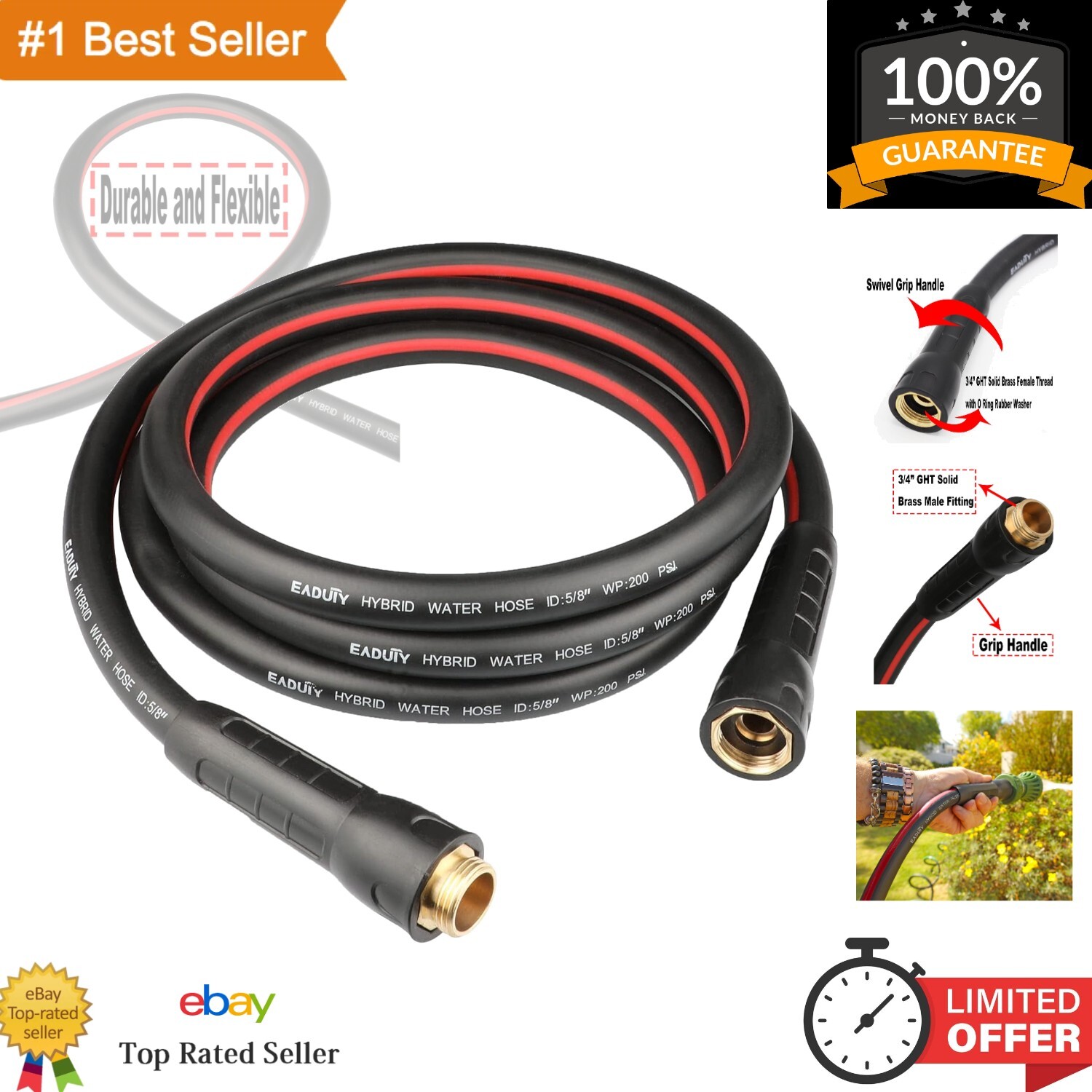 Hybrid Lead In Garden Hose 5/8 IN. x 6 FT, Heavy Duty, Lightweight
