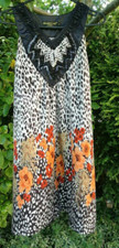 INDIE SLEAZE SLEEVELESS BEADED TUNIC DRESS ANIMAL FLORAL PRINT SIZE L fit 12
