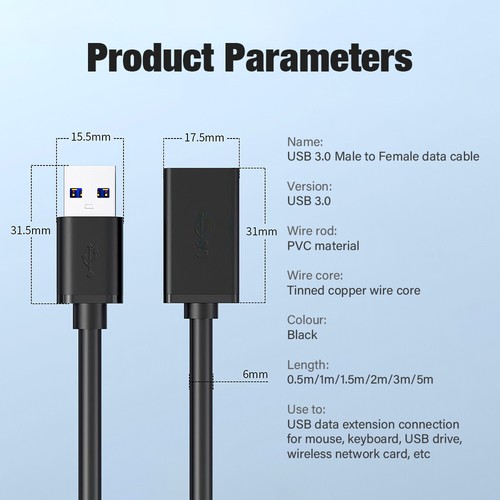 USB 3.0 Extension Cable USB 3.0 2.0 Extender Cord For Hard Disk Flash Drive Data - Picture 17 of 27