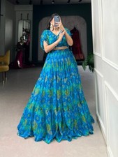 New Style Sky Blue Chiffon Lehenga Choli For Wedding Collection