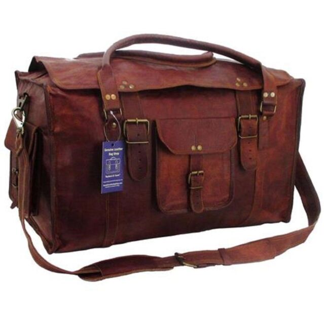 24"x10x10 Mens Vintage Genuine Leather Flap Duffel Carry On Weekender Travel Bag