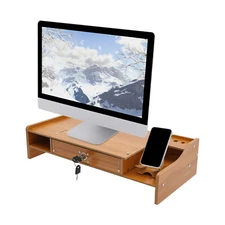 Wood Monitor Riser Holder w/Drawer Computer/Laptop/PC Stand For Desk Organizer
