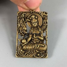 Old Collectible Chinese Brass Handwork Antique Dragon & Kwan-Yin Amulet Pendant