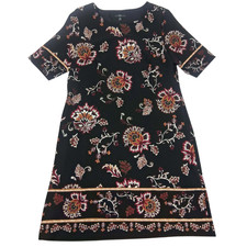 R&K Originals Dress Size 16 Floral Shift Short Sleeve Black Boho Casual Stretch