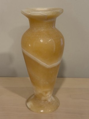 Egyptian Handmade Butterscotch Striped Alabaster Gypsum Vase 7  Vinegar Tested