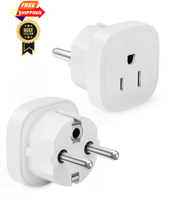 Bates Choice European Travel Plug Adapter, 2 Pack, Type E/F, White, US White