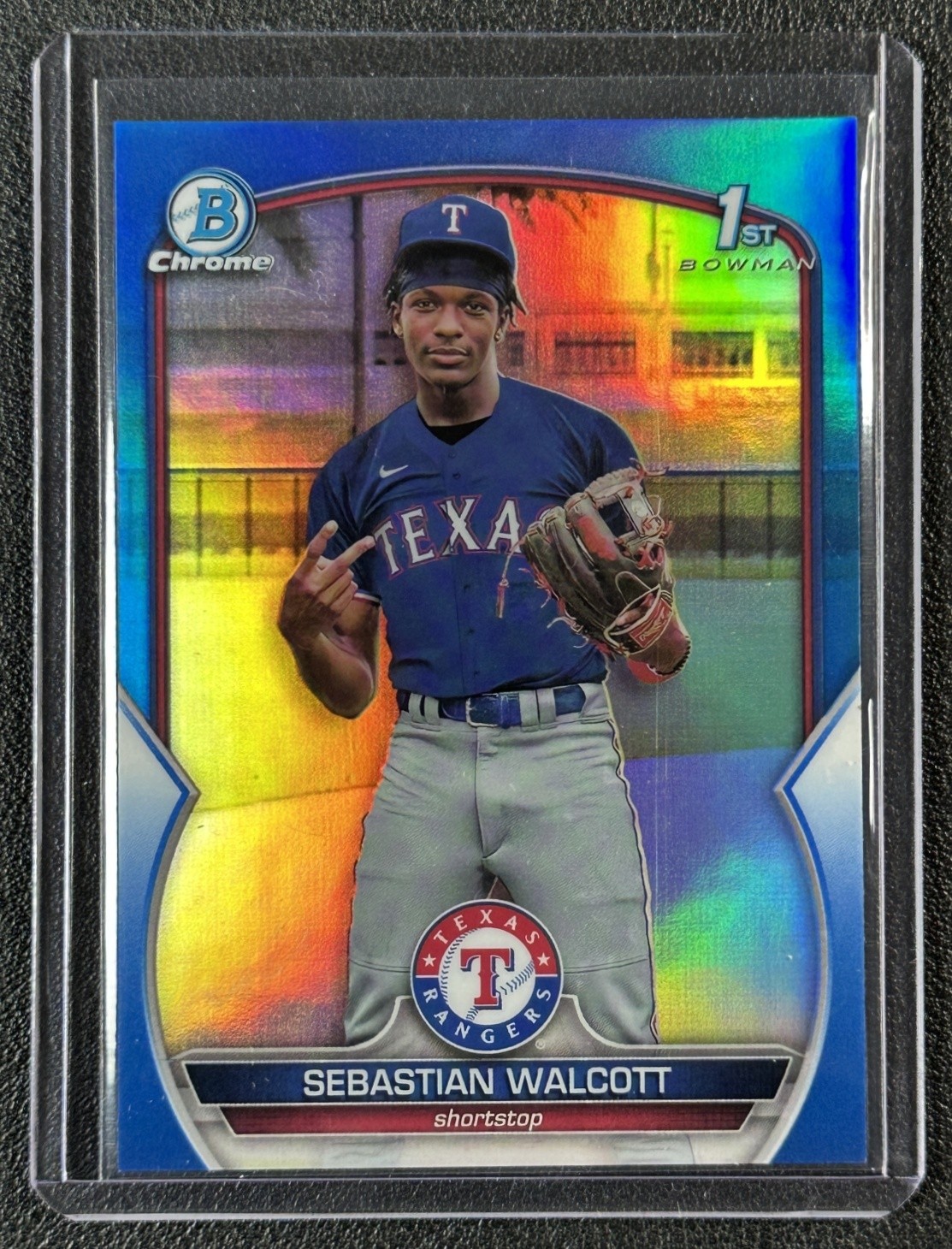SEBASTIAN WALCOTT 2023 BOWMAN CHROME #BCP-189 BLUE REFRACTOR 1ST PROSPECT 2/150