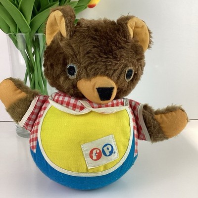 Vintage Fisher Price Roly Poly Teddy Bear Chime Musical Baby Toy #719