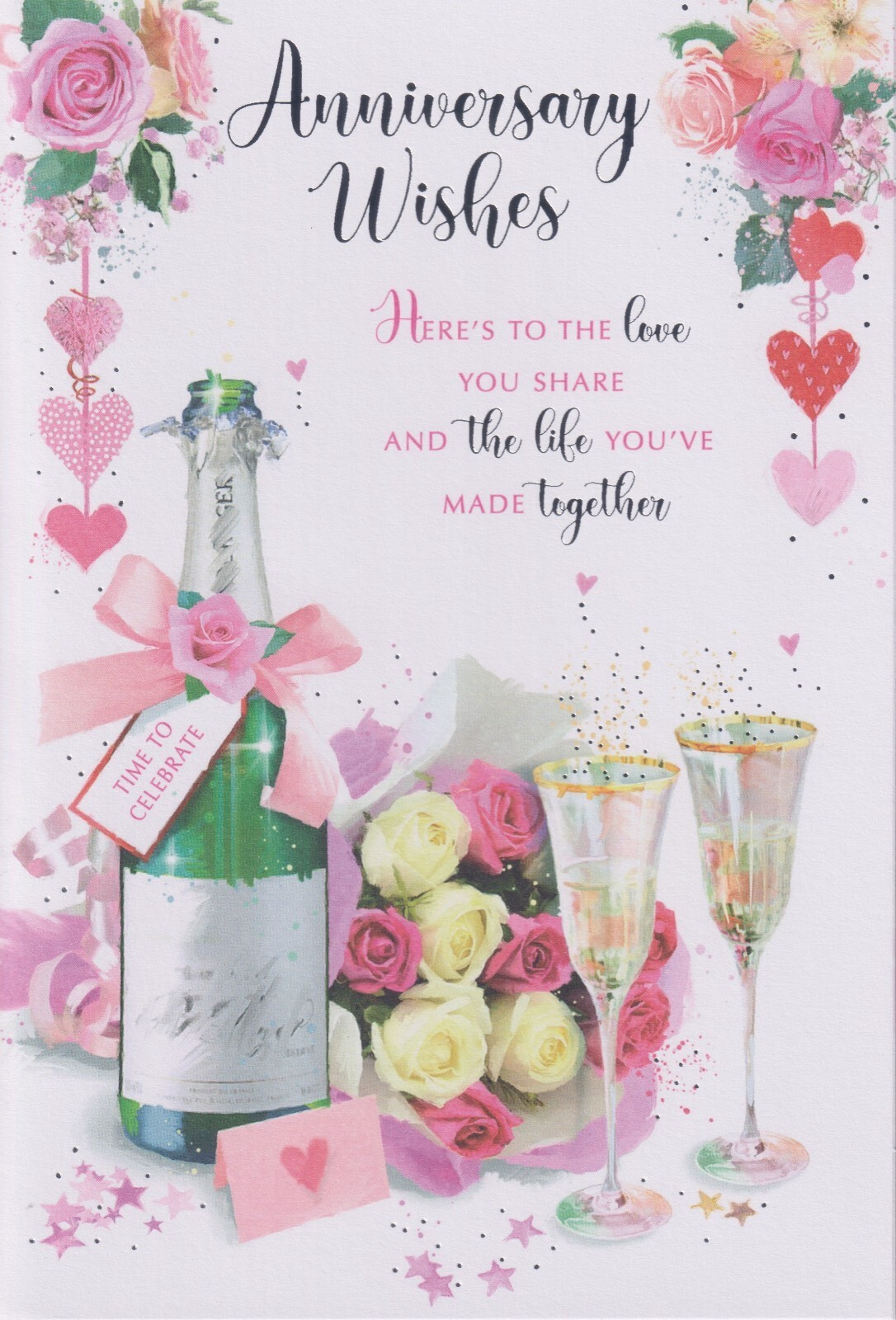 ON YOUR ANNIVERSARY GREETING CARD 7""X5"" CHAMPAGNE ROSES SIMON ELVIN FREE P&P