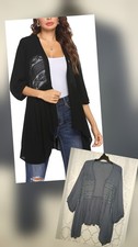 Crochet Lace Summer Cardigans 3/4 Sleeve Open Front Knitted Jacket XXL Gray