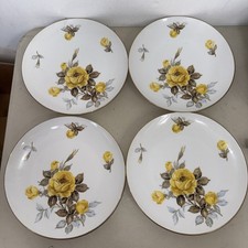 Juego de 4 platos Sango Cotillion rosa amarilla 10 1/8" adornos dorados