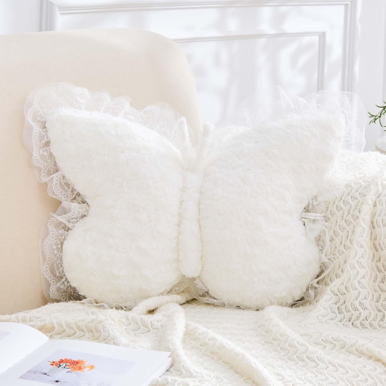 Butterfly Pillow White Decorative Pillows 15" Butterfly Shaped Cute Throw Pil...