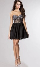 Blondie Nites Embellished Fit  Flare Strapless Tulle Rhinestone Prom Dress Sz 1