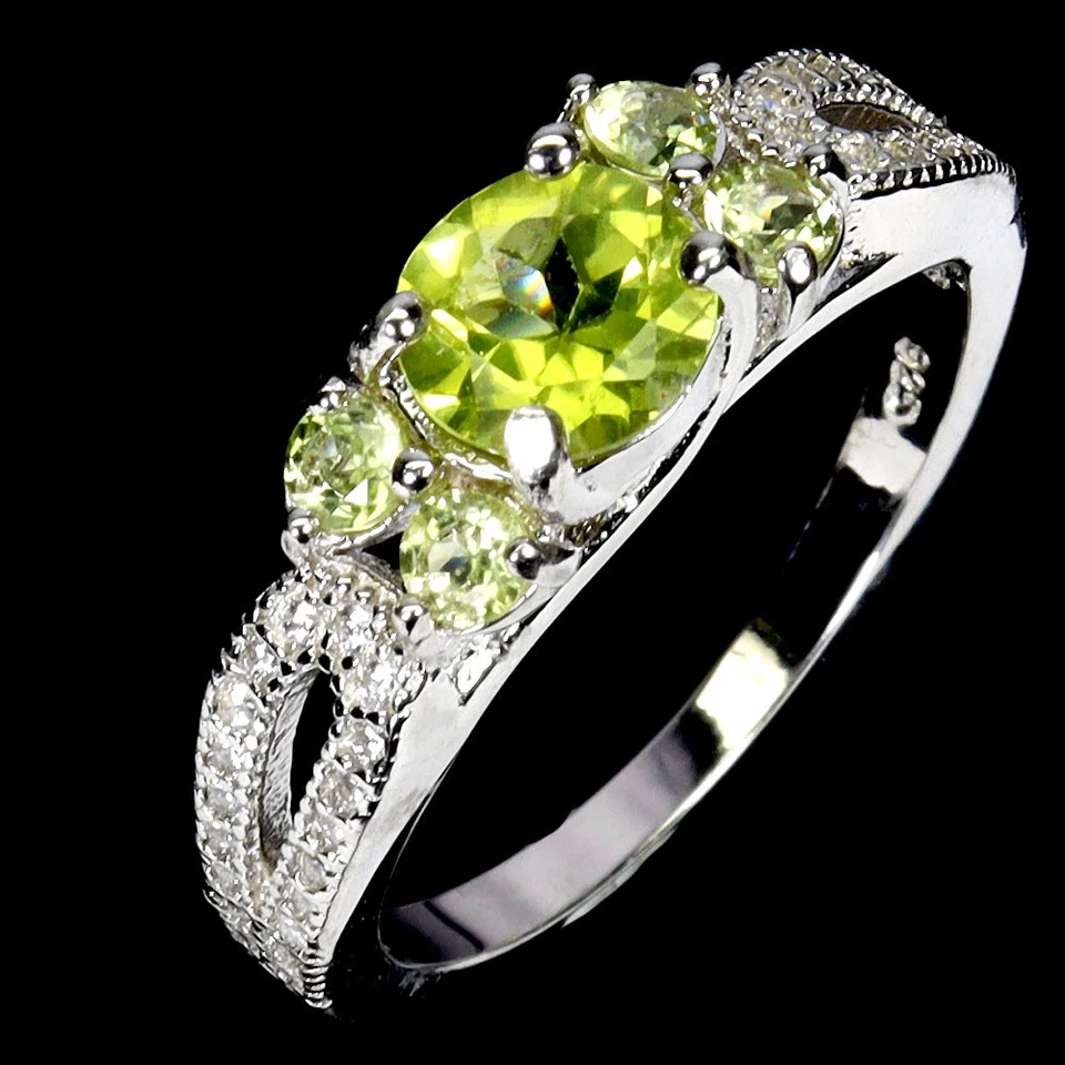 925 Sterlingsilber Ring Rund Peridot 6mm Natürlicher Edelstein No USA Einfuhr - Bild 2 von 4