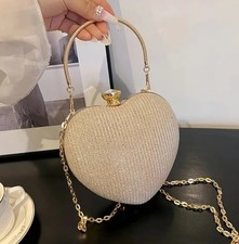 Evening Clutch Bag Womens Lady Bag Shiny Handbag Heart Shape Fashion Chain Bag