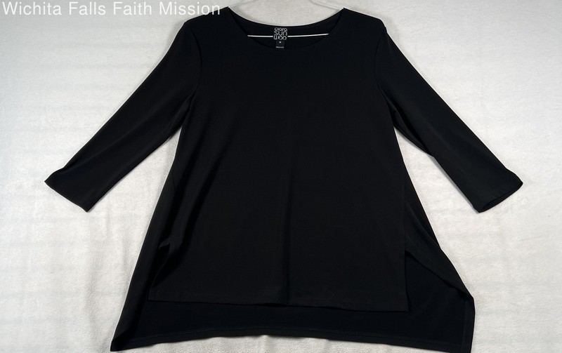 Clara Sunwoo Women's Black Long Sleeve Side Slit Tunic Top Blouse Size M