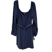 NWT Lulus Large Ideal Impression Balloon Sleeve Belted Mini Dress Navy Blue