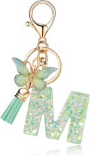 Fashion Alphabet Initial Letter Keychain Tassel Butterfly Pendant Key Ring ...