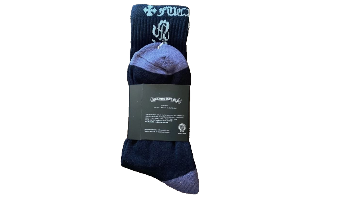 Chrome Hearts Dagger Socks | Cross Logo CH Large 9-13 Black Blue