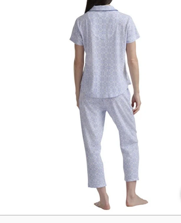 Juego de pijama Karen Neuburger para mujer 2 piezas, nuevo con etiquetas, azul, geométrico, XS, capri, salón Foto 2 de 4
