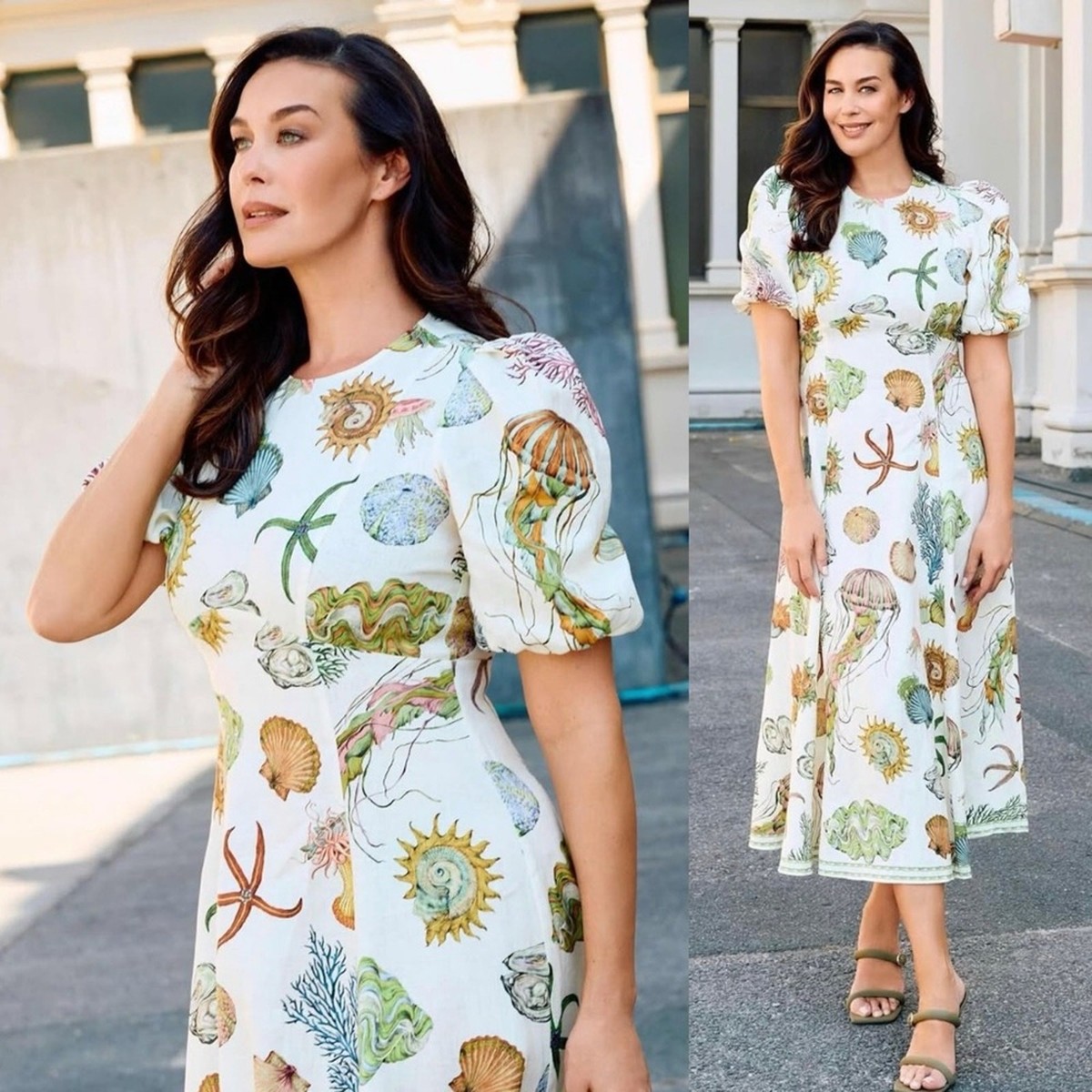 ALEMAIS Sea Short Sleeve Linen Midi Dress Cream NEW with tag ALEMAIS Sea Short Sleeve Linen Midi Dress Cream NEW with tag