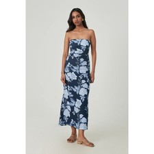SUMMER AWAY Lisse Floral Linen Maxi Dress Blue NWT Small