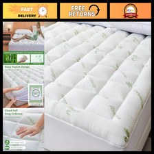 Cooling Mattress Topper King - Extra Soft Pillow Top, Breathable Bamboo Pad, Dee
