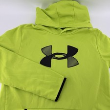 Under Armour Boys YXL Hoodie Fleece Big Logo Neon Yellow Sporty Warm 1357577