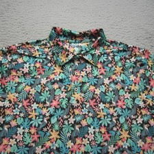Chubbies Polo Shirt Mens Medium Black Floral Hawaiian Performance Golf Stretch