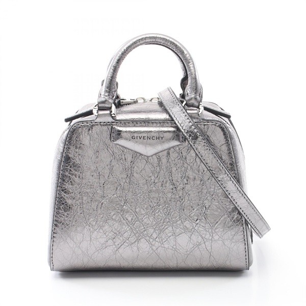Givenchy Antigona Cube Nano Handbag Leather Silver Women Used Authentic