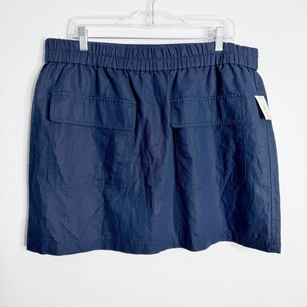 NWT ON 34th Navy Linen Blend Skirt Front Patch Flap Pockets XL Vacation Casual
