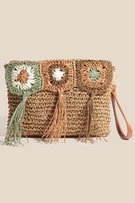 Boho Bag Fringe Braided Straw Tote Summer Beach Resort Style Brown Woven