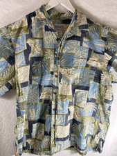 Bishop St Hawaiian Shirt Mens 2XL Blue Floral Leaves Cotton w/Free shipping