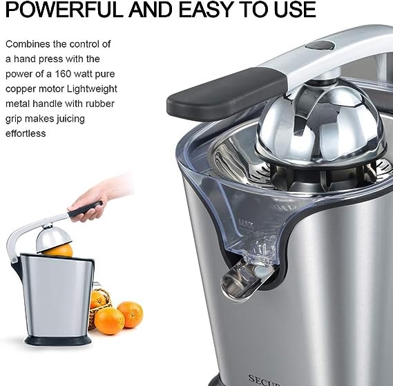 Secura Upgrade Electric Citrus Juicer Press 160-Watt GS-405Y - Stainless Steel
