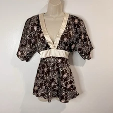 Vintage Y2K Rampage Shirt S Kimono Babydoll Asian Floral Satin Empire Waist