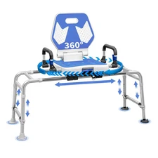 Sliding Shower Chair Swivel Tub Transfer Bench with Backrest with Non Slip Sucti