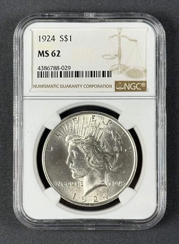 1924 Peace Silver Dollar $1 – NGC MS62 – U.S. Silver Coin