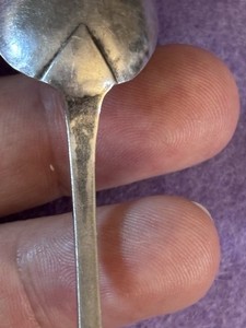 Antique Federal Coin Silver Coffin End Teaspoon V-Drop Heel Monogram BC 5 1/2"
