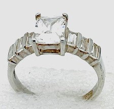 Sterling Silver 925 Prong Set Rectangle 6 Channel Set Baguette CZ Ring Size 7