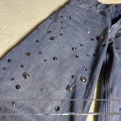 Jaded London Women s Jean Size 28 Slouchy Fit Wide Leg Baggy Studded Cut Bottom
