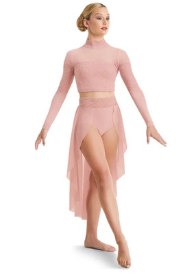 Weissman Pink Mesh Top and Skirt With Lace S11014 Dance Costume Adult Medium